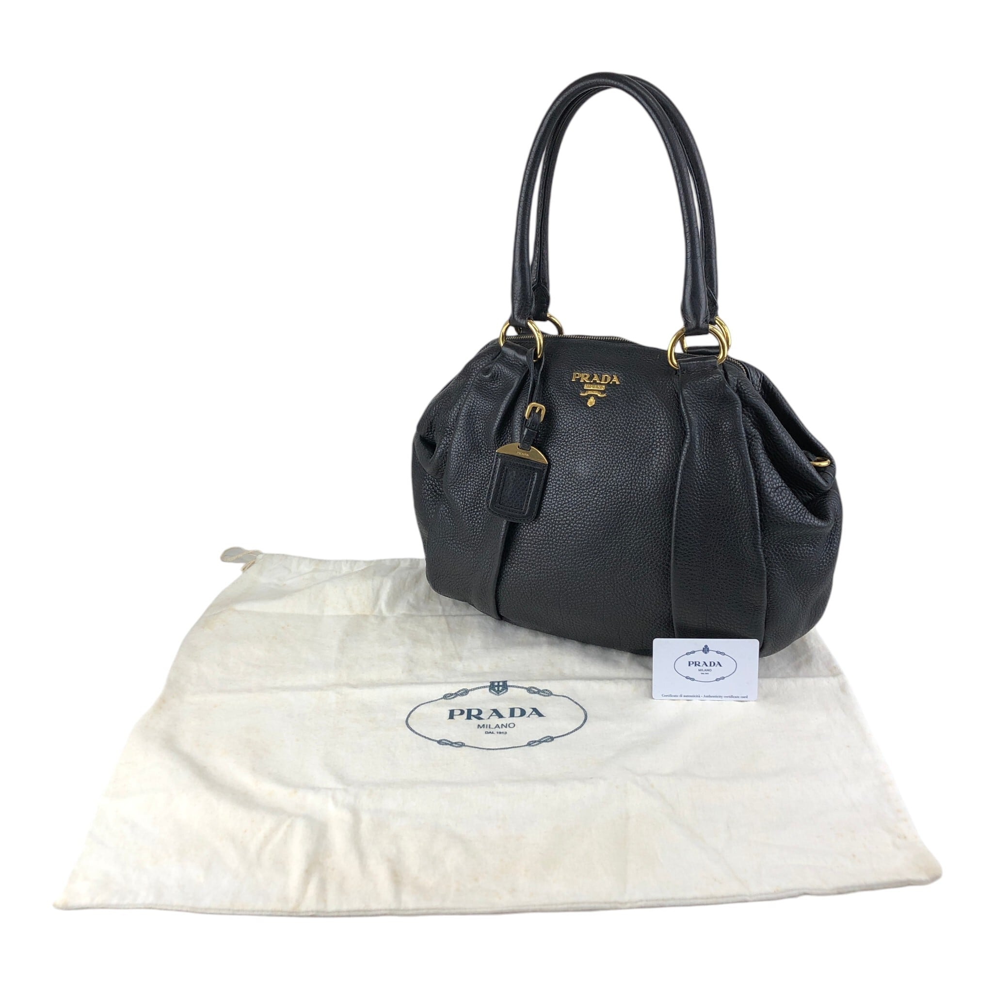 PRADA プラダ トートバッグ ブラック ロゴ レザー ラウンド vintage