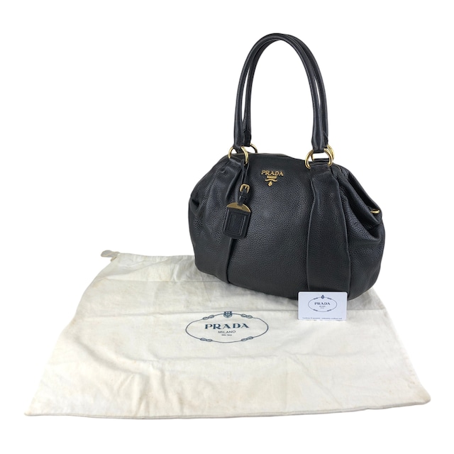 PRADA プラダ トートバッグ ブラック ロゴ レザー ラウンド vintage ヴィンテージ オールド 7zspmn