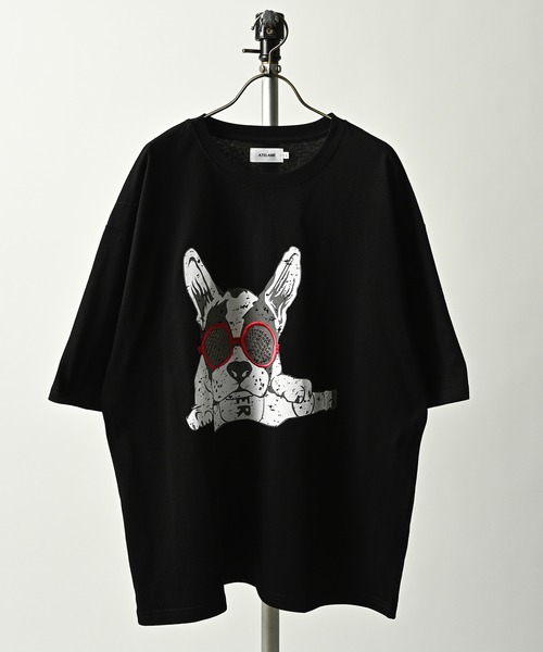 ATELANE  16OE Jersey French Bulldog Pattern T-Shirt (BLK) 26A-14065