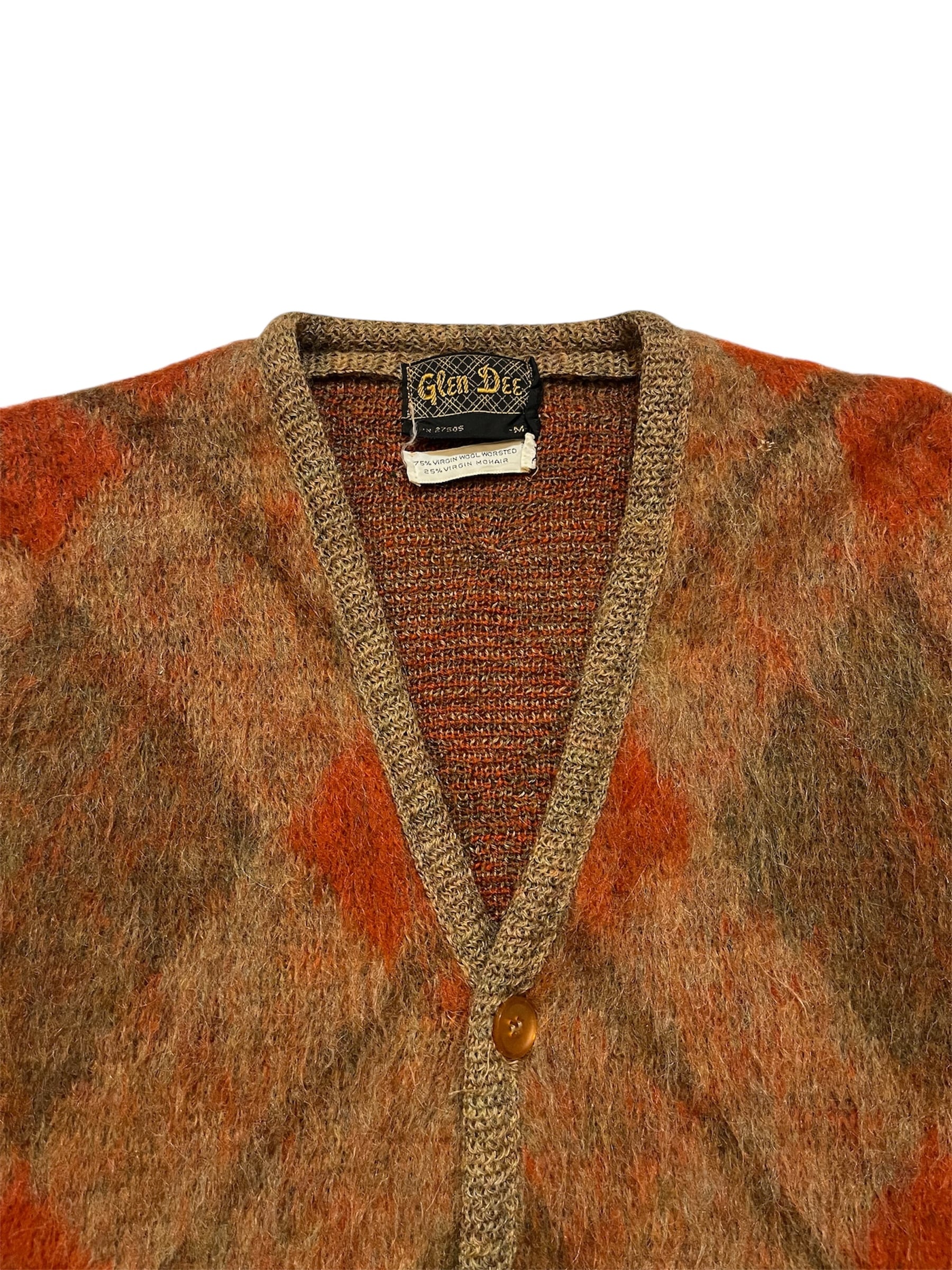60s Glen Dee Argyle Shaggy Mohair Wool Cardigan 60年代 グレン