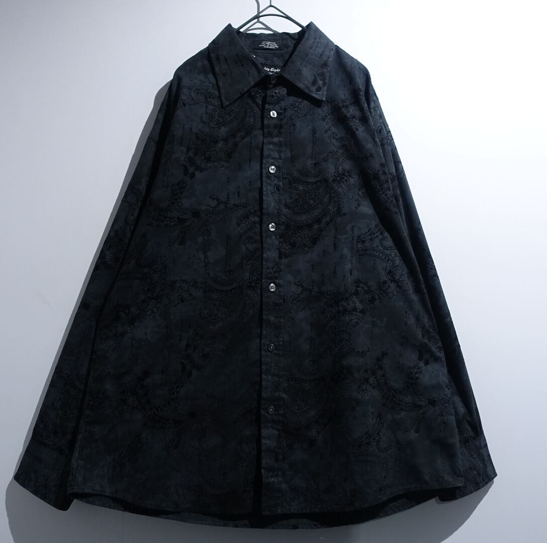 Black Botanical Flocked Print Design Shirt