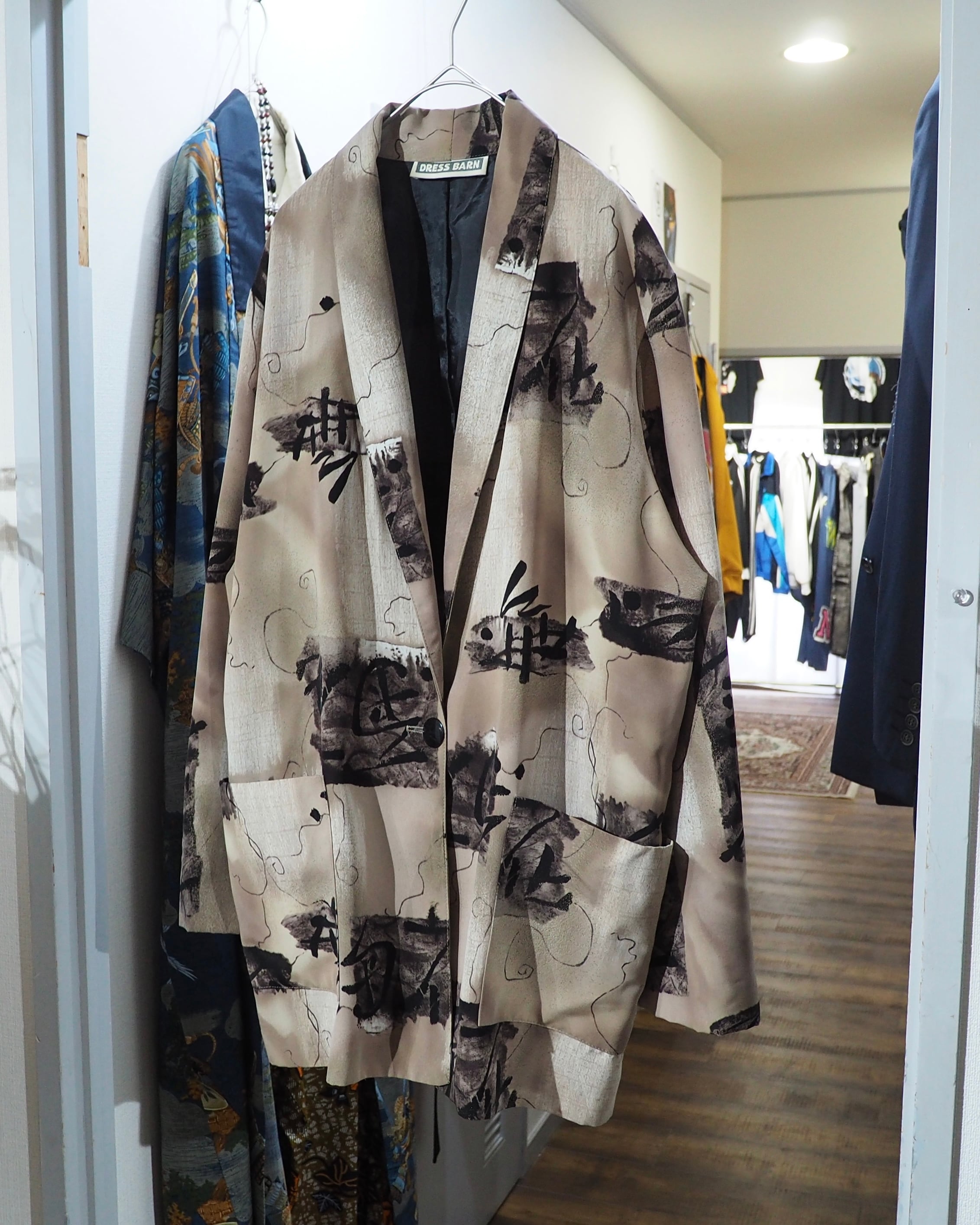 1980 - 90s " 漢字 " Ink painting vintage Easy Tailored jacket