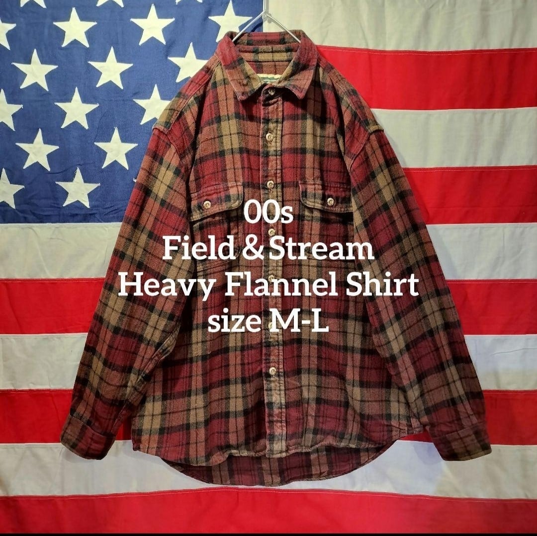 Used 長袖シャツ◆M-L 00s Field&Stream ヘビーネルシャツ エンジ×ブラウン◆ヴィンテージ USA古着