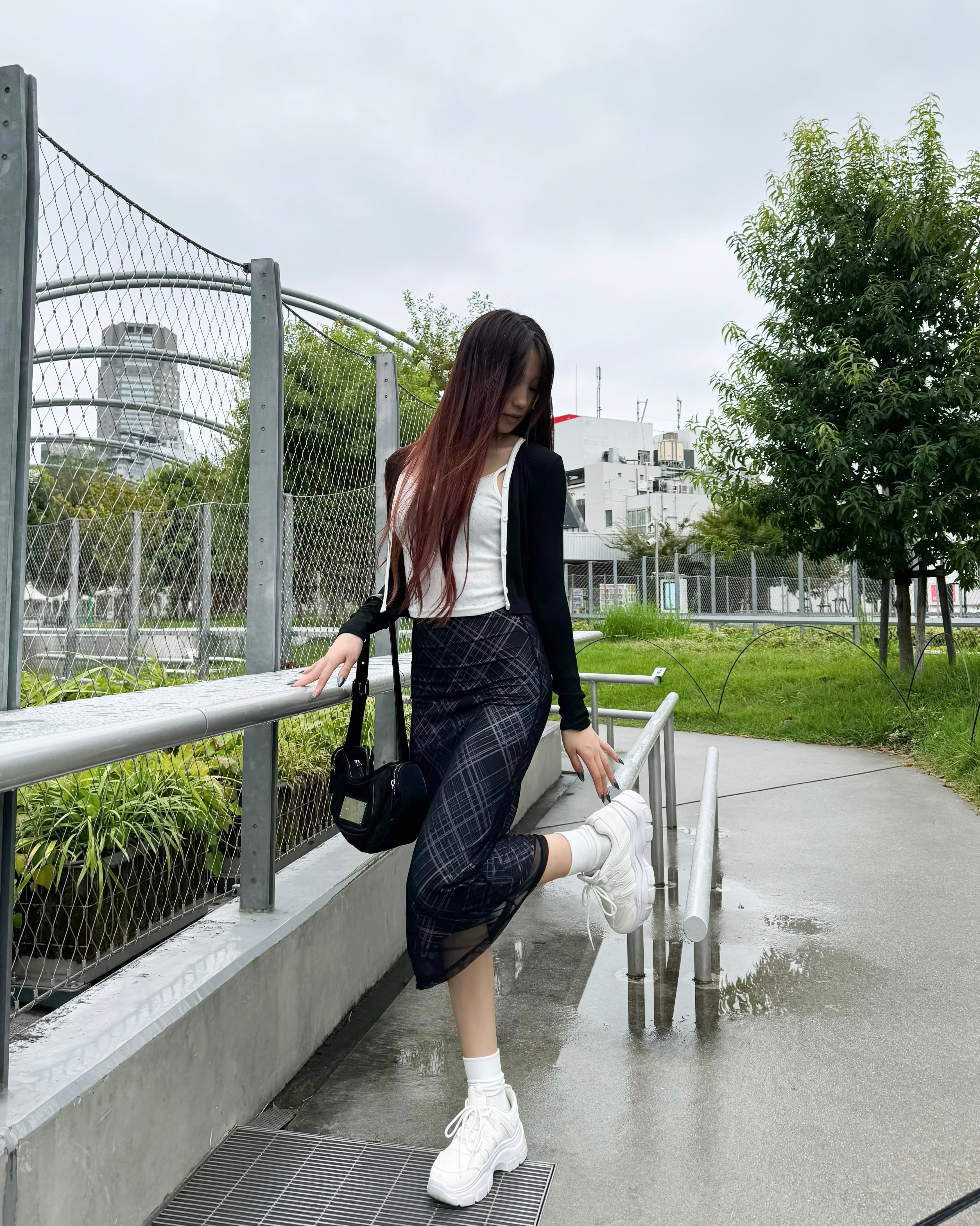 アンクレイヴ　ラップロングスカート　シアーチェック アイボリー　M シアーチェックフレアスカート(ロング・マキシ丈スカート