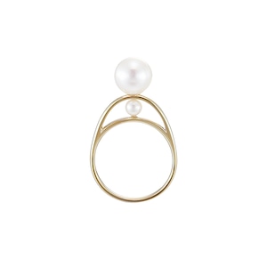 K18YG Piled Ring with Two Akoya Pearls