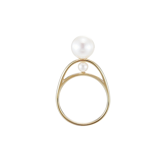 K18YG Piled Ring with Two Akoya Pearls