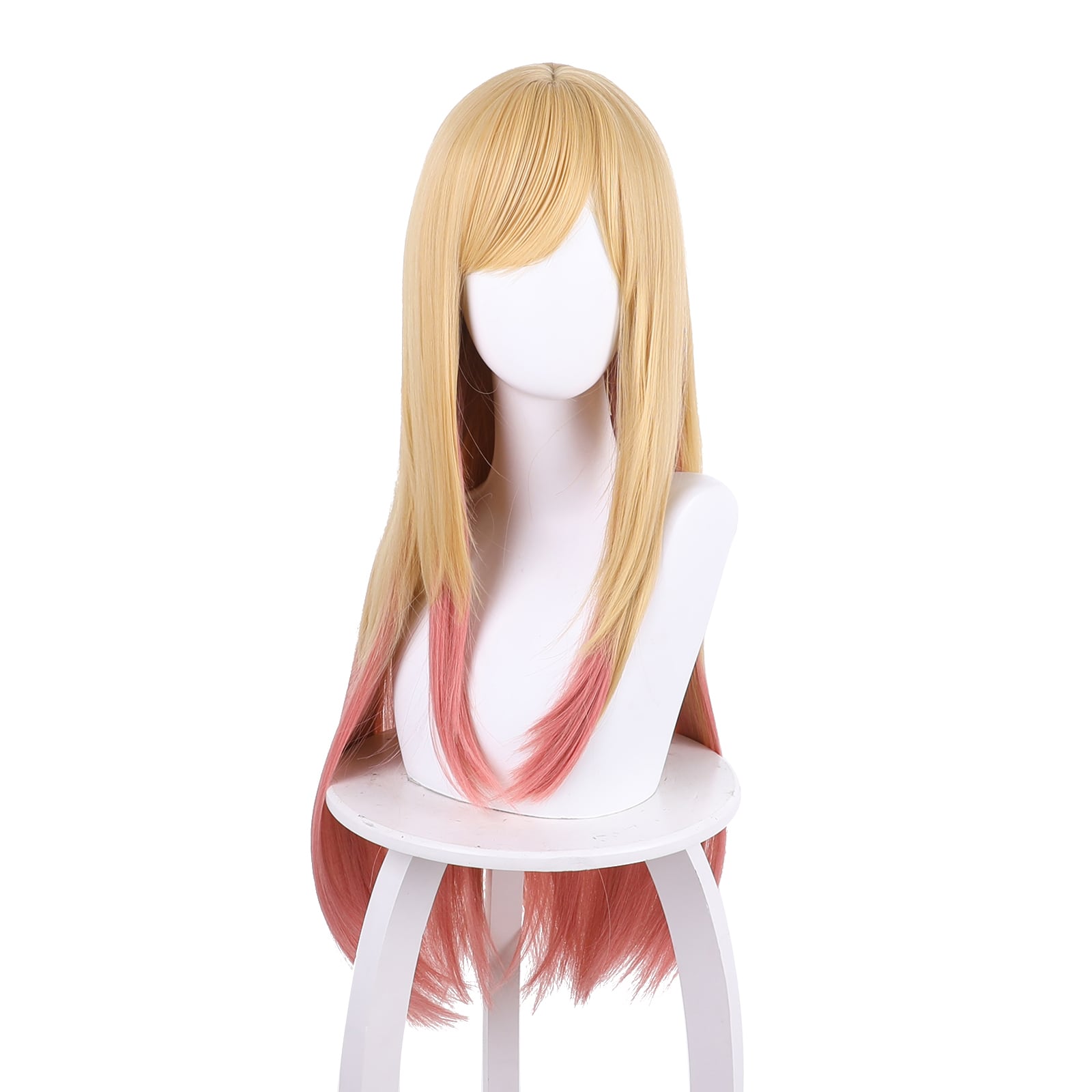 コスプレ耐熱ウィッグ ゴールド ピンク 2トーン グラデーション ロング