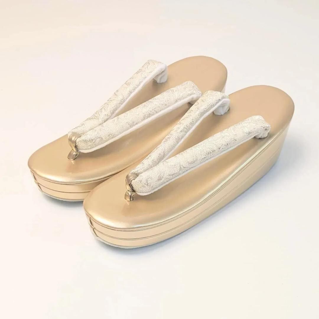 草履バッグセット 帯地 唐草 金糸 フリーサイズ ゴールド 青