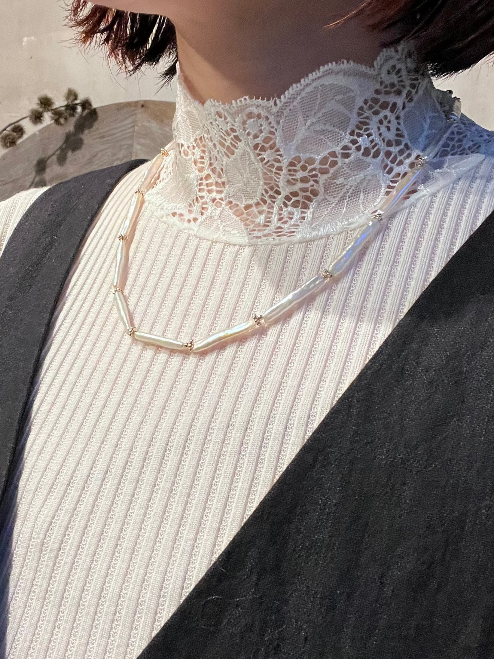 もんじろう アクセサリー エマイユネックレス・あこやパール 6.0mm