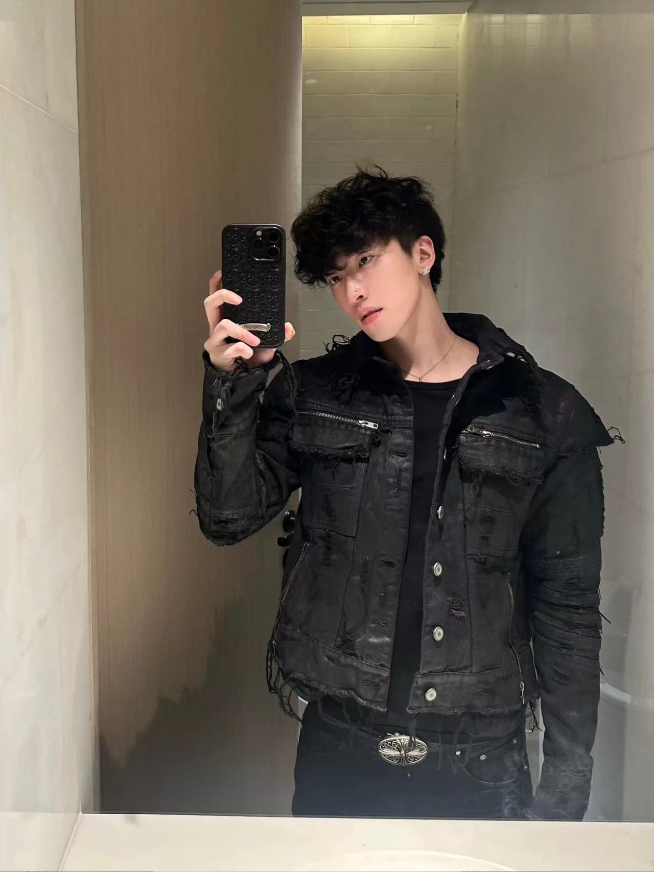 【CinderVein】Decayed Waxed Distressed Denim Jacket