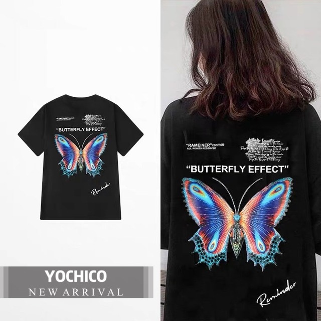 【トップス】BUTTERFLY EFFECT 蝶のプリントTシャツ2108031556Y