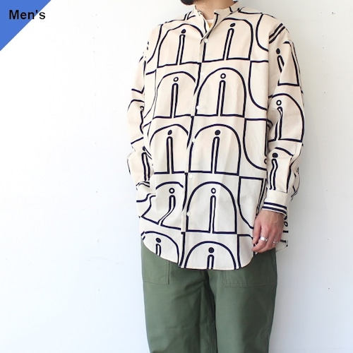HAVERSACK ウッドブロックプリントBCルーズシャツ Woodblock-Print Band Collar Shirt