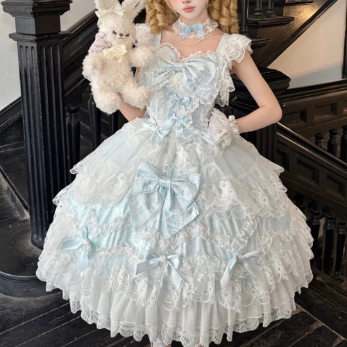 ゆめかわ♡全2カラー　バックリボン付きレース生地JSK wanpi104★