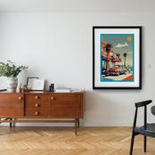 West Side｜パームツリー×クラシックカーのアメリカンヴィンテージアート｜西海岸ストリート感が映えるカリフォルニア抽象ポスターA3ポスター