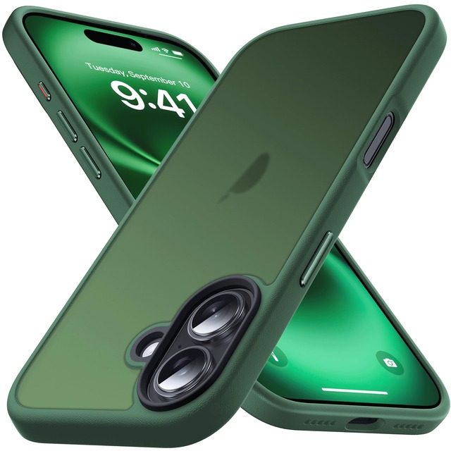 Anqrp iPhone 17用 ケース 半透明 マット 耐衝撃 滑り止め 米軍MIL規格 指紋防止 スマホケース アイフォン ストラップホール付き ワイヤレス充電対応 アイホン17 カバー 6.3インチ グリーン