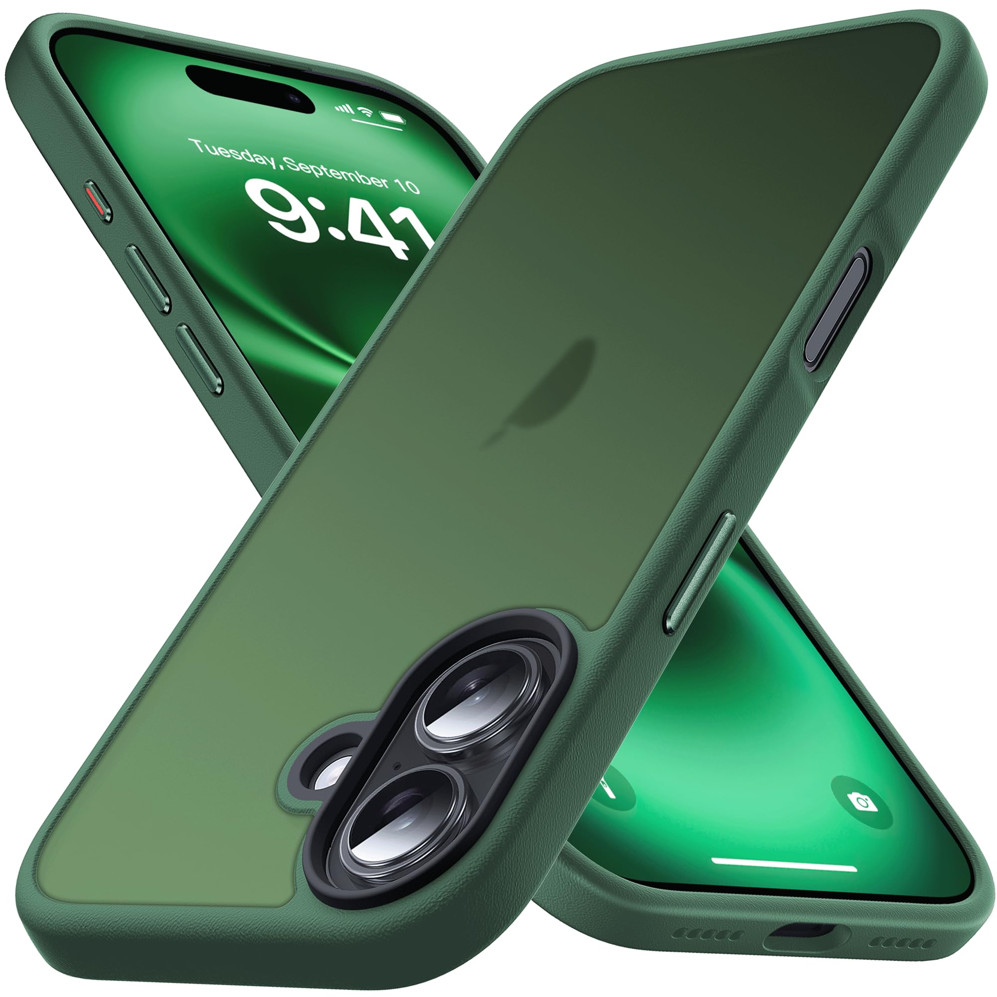 Anqrp iPhone 17用 ケース 半透明 マット 耐衝撃 滑り止め 米軍MIL規格 指紋防止 スマホケース アイフォン ストラップホール付き ワイヤレス充電対応 アイホン17 カバー 6.3インチ グリーン
