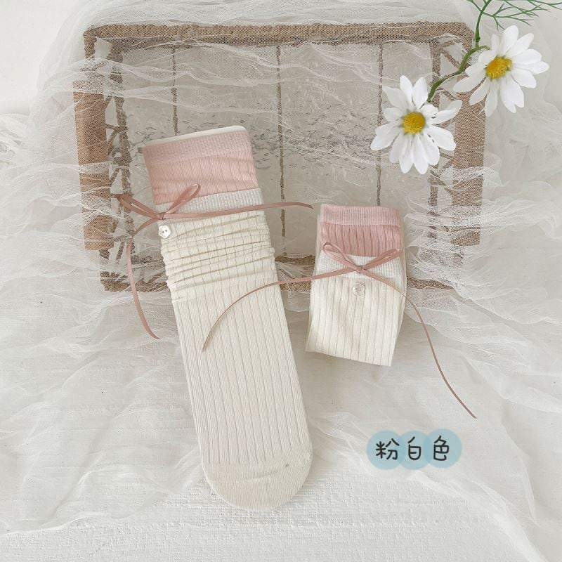 リボン＆フラワーボタン レイヤードソックス