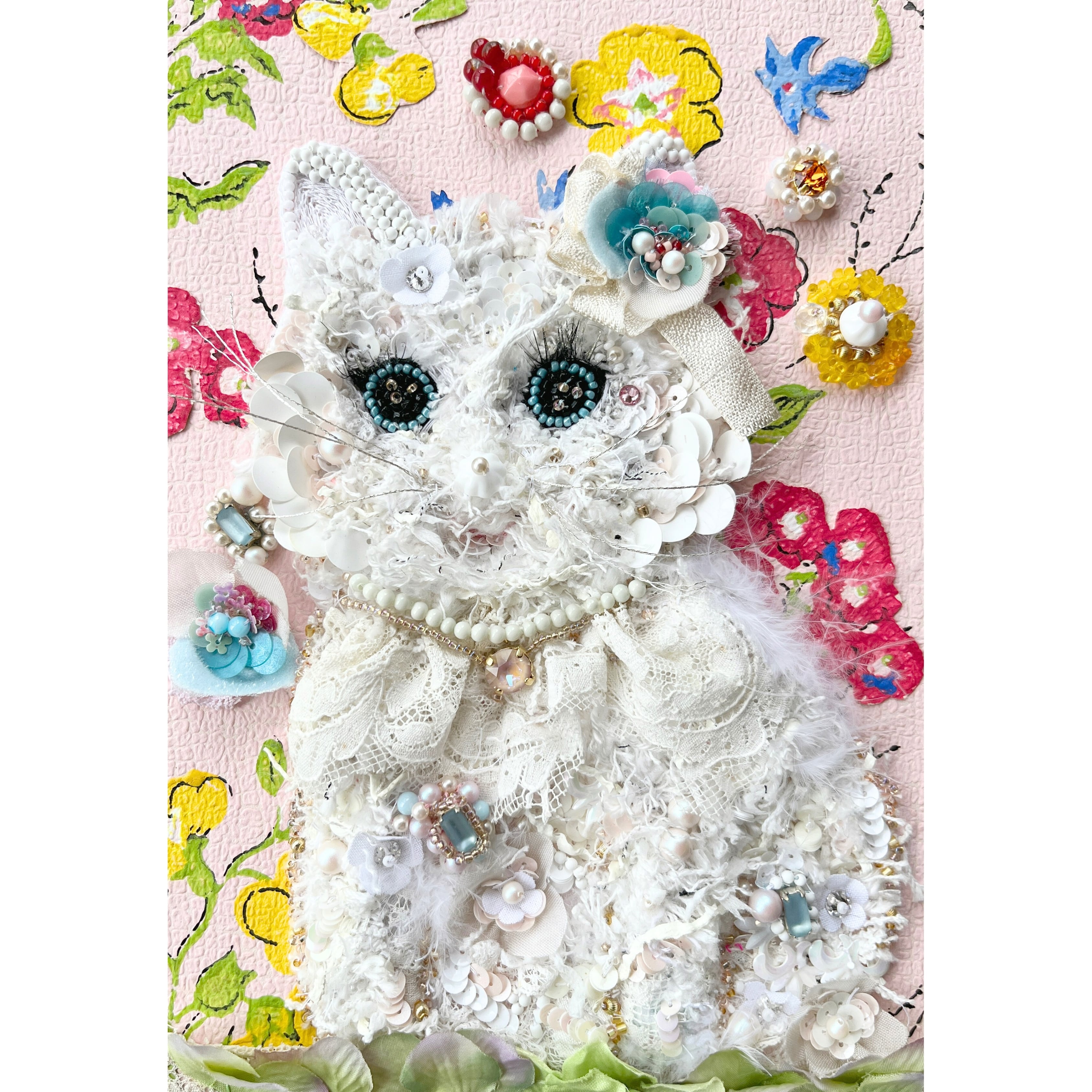 ビーズ刺繍（額装） 猫 