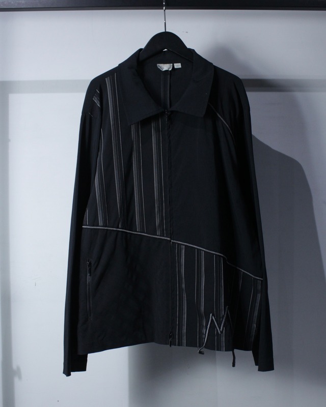 【Caka BLACK】Stitch × Stripe Switch Design Vintage Double Zip Shirt Jacket