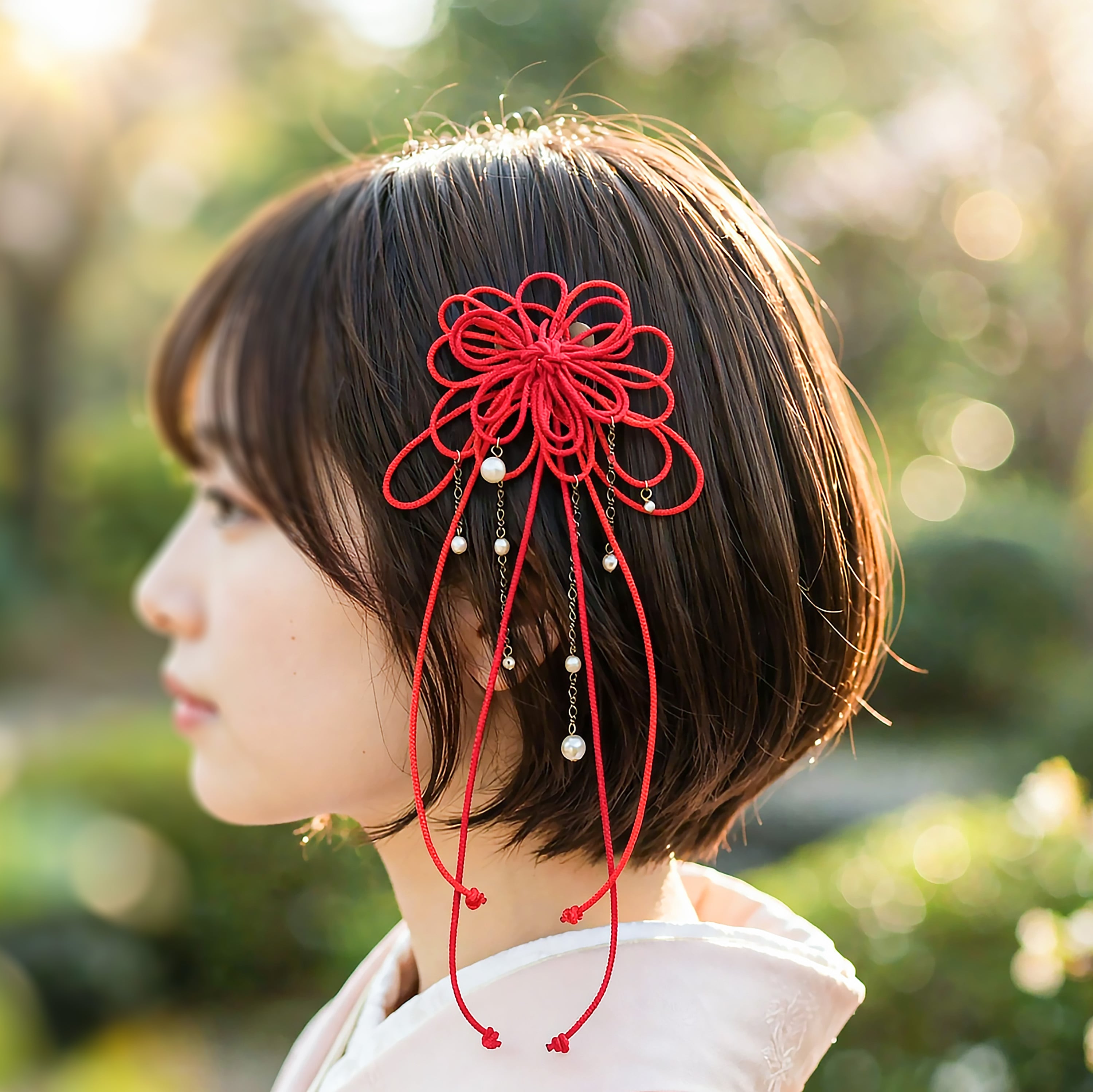 飾り結びヘアコーム(小)「烈、其レハ」(赤×朱)【軽量で簡単和装ヘア】浴衣・着物・七五三や成人式に。