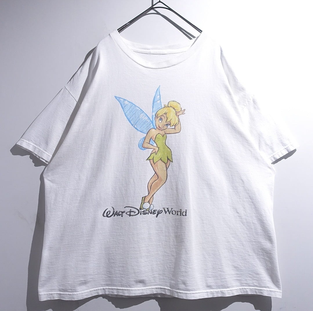 90s "Disney" White Tinkerbell Print Design T-Shirt