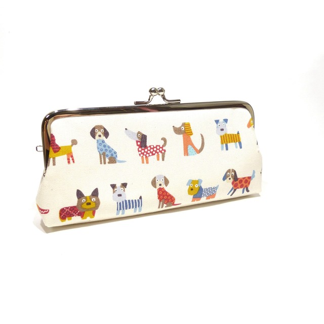3/21追加★ がま口 ペンケース わんこたち 犬柄 白 眼鏡ケース G751