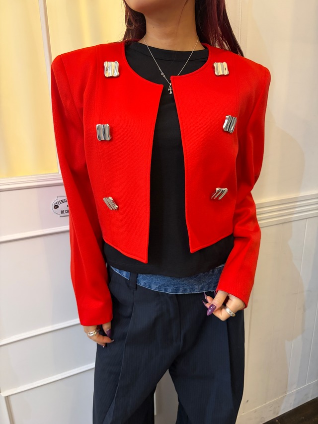 Courreges / vintage red cropped jacket . (O)