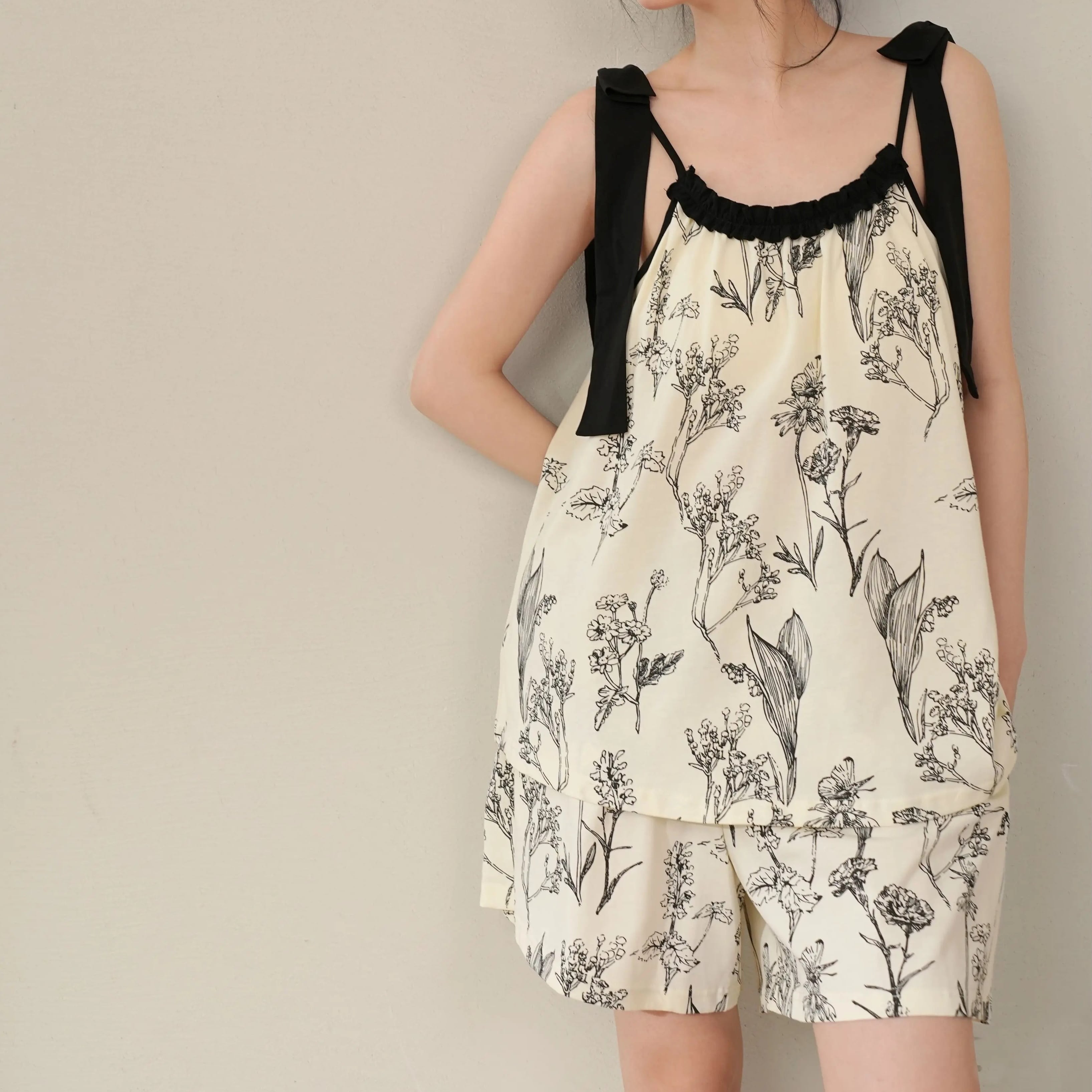 【M-XL】monotone flower pattern summer pajamas p1699