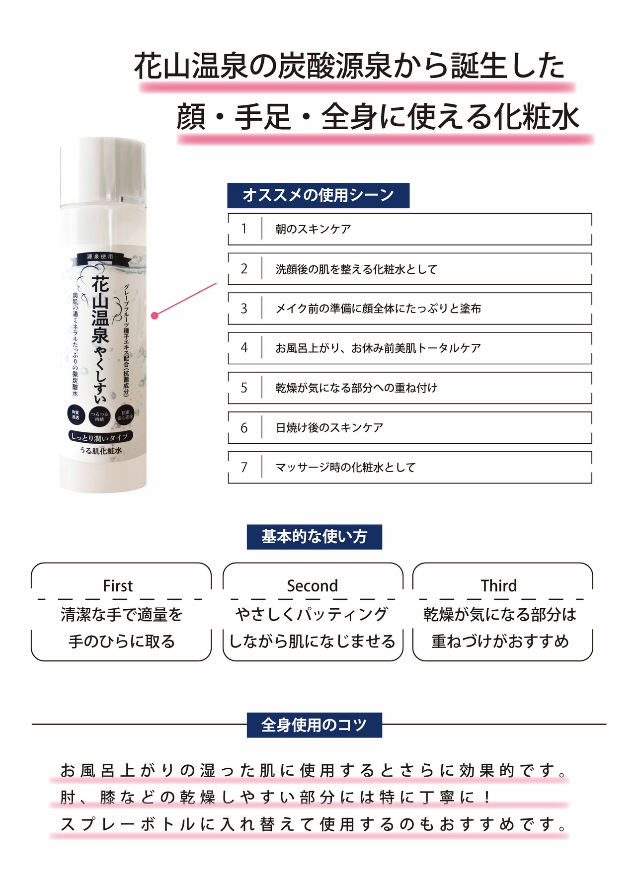 花山温泉オリジナル「やくしすい」｜天然温泉水100％の美肌化粧水