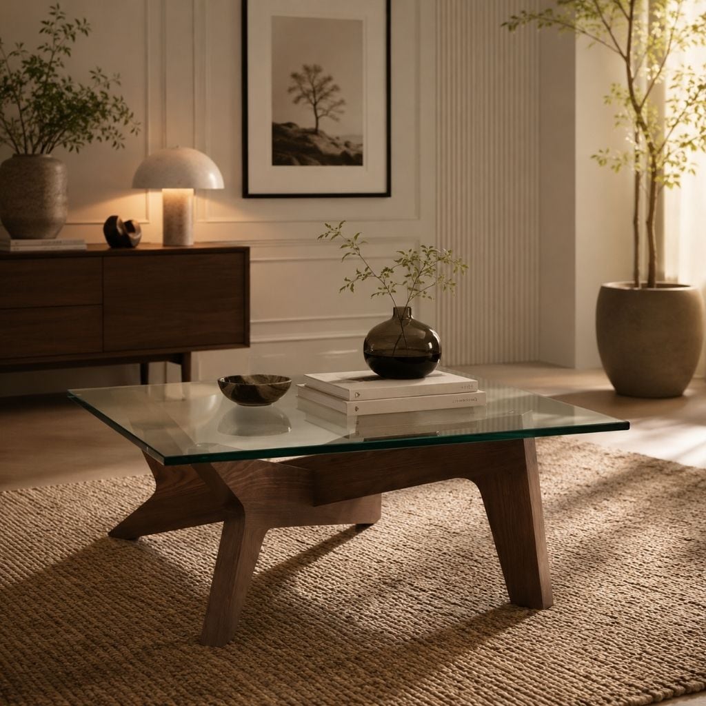 Cross Coffee Table Brown Glass-Top / クロスコーヒーテーブル