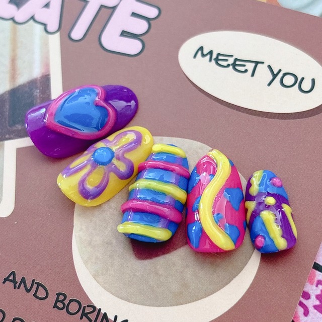 【送料無料】ネイルチップNo.121♡ネイル/韓国/アート/パーツ/カラフル/POP