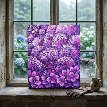 油絵 絵画 【紫の紫陽花】 | PAY ID