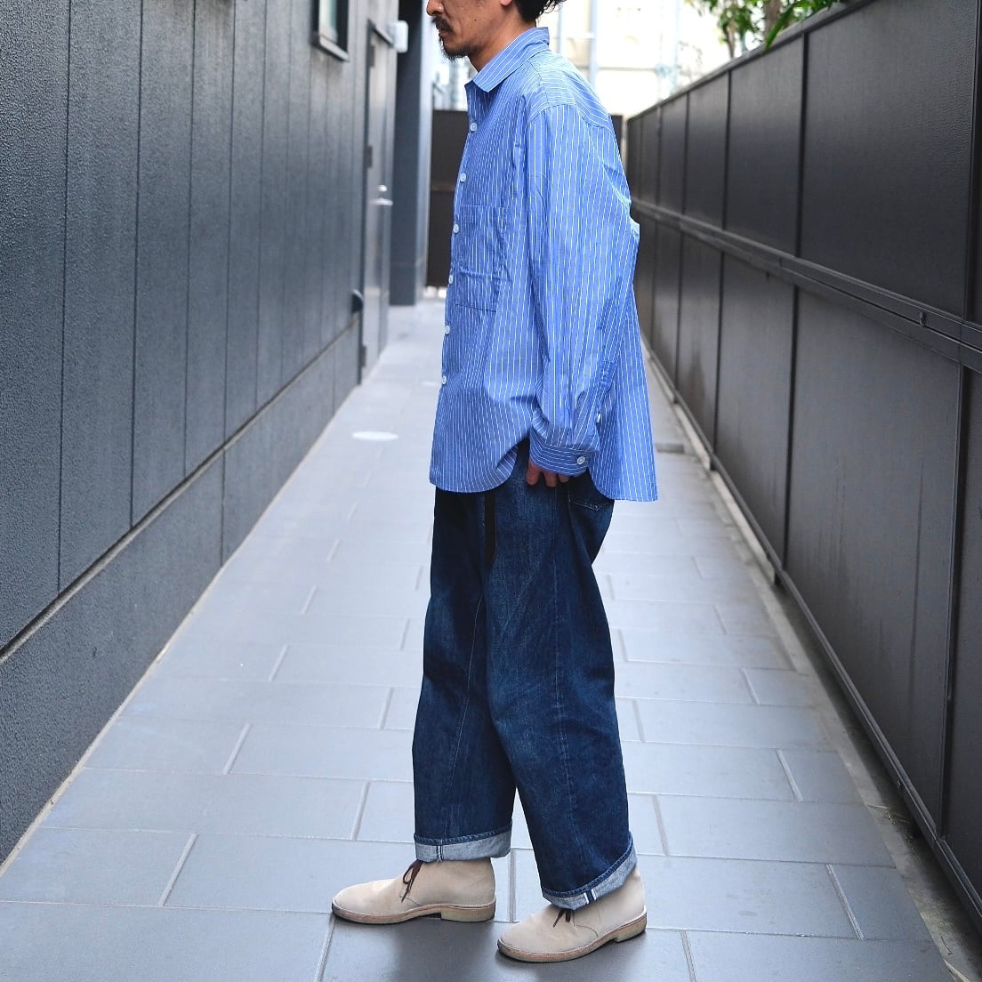 EVAN KINORI(エヴァン キノリ) / Big Shirt Two Organic Cotton Stripe