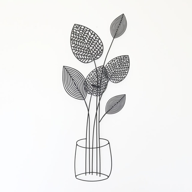 【インテリアアート】立体壁飾り・花瓶の植物ホワイト