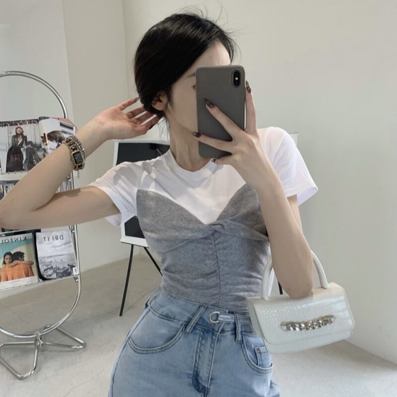 サマーTシャツ トップス 夏物 ステッチ ハンチェンe7988423719