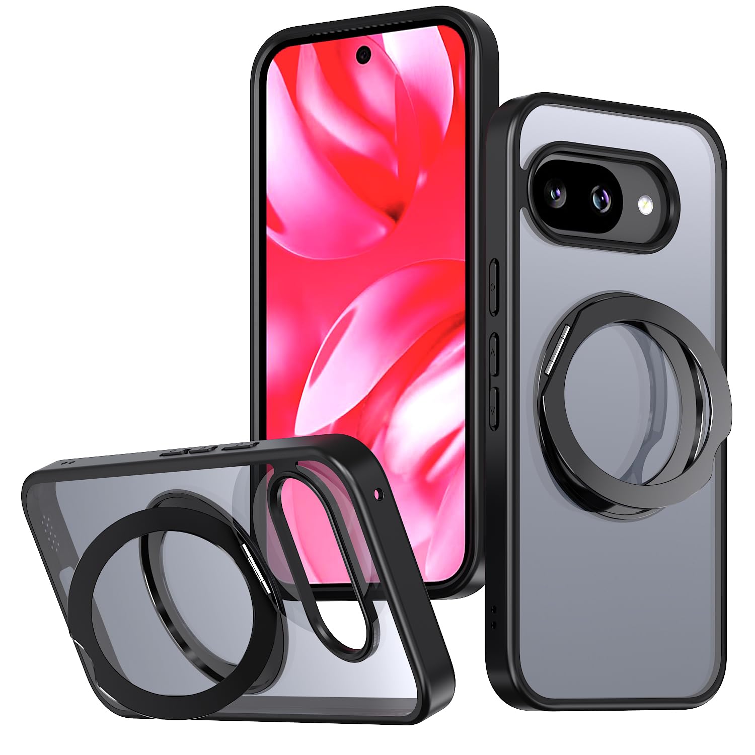 【かつて無い利便性】JOOBOY スマホケース 対応 Google Pixel 10a ケース Magsafe対応 クリア マット仕上げ リング付き 耐衝撃 MIL規格 滑り止め 指紋防止 ストラップホール付き ワイヤレス充電 グーグル ピクセル10a カバー (ブラック)