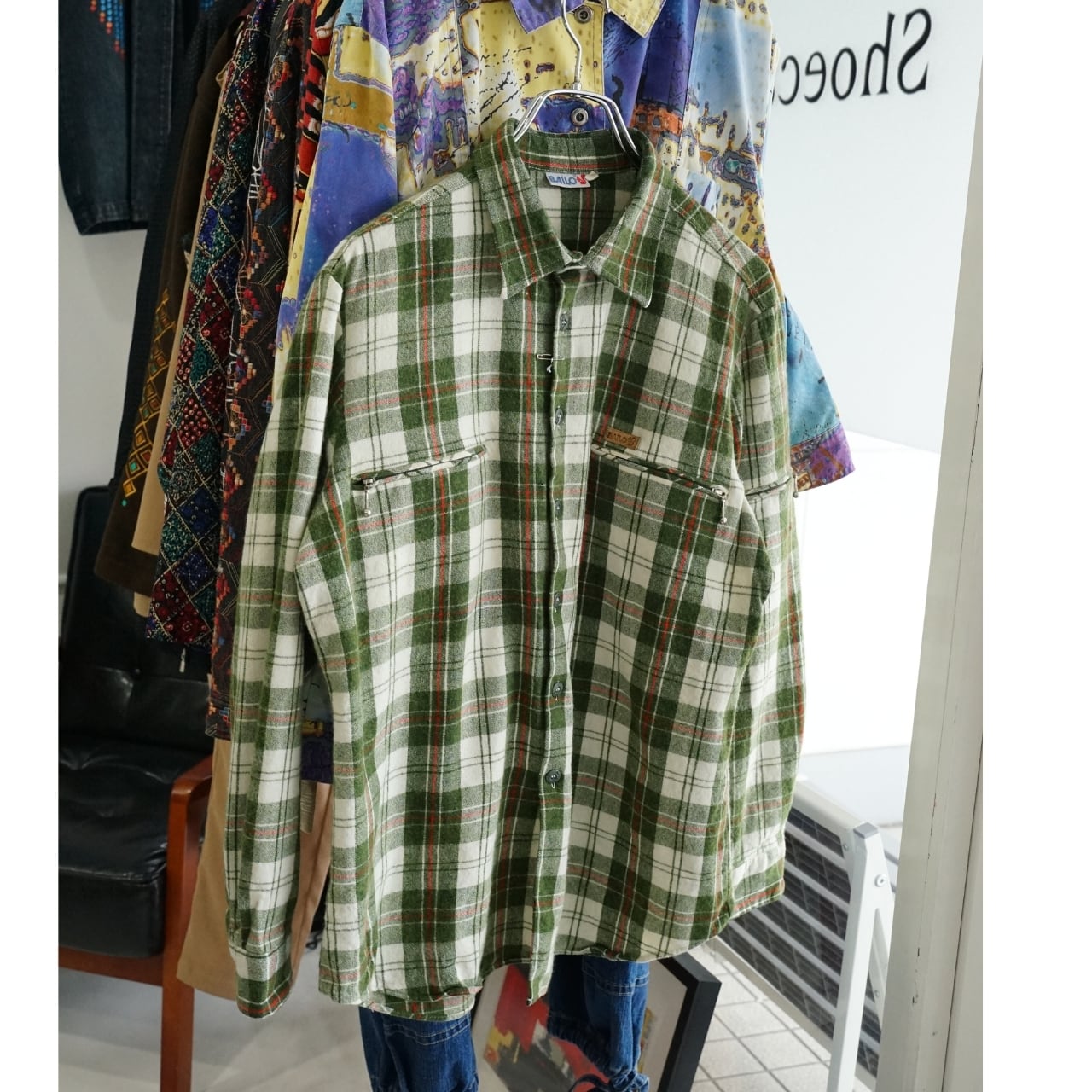 BAILO ウールチェックシャツ グリーン×ホワイト(表記43・実寸L相当)|NA411