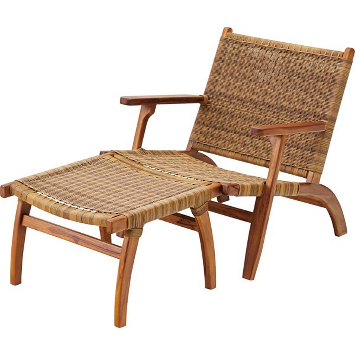 アームチェア&オットマン 天然木 チーク ウレタン塗装 ポリエチレン