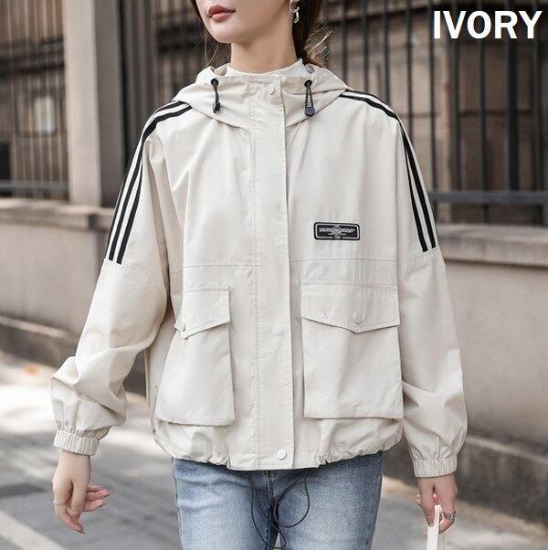 新作 21 秋冬新作 2色 アウター 秋レディース アウター 春レディース ブルゾン レディース ジャンパー ブルゾン ジャケット レディース ジャンバーレディース フード付き フーディ ジップアップ サイドライン 袖コンシャス スポーティ レディース スポーティー 普段使い