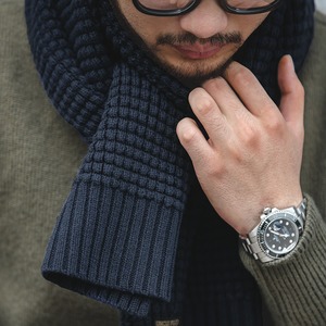 Knitted Square Pattern Scarf / ニット スクエア パターン スカーフ マフラー