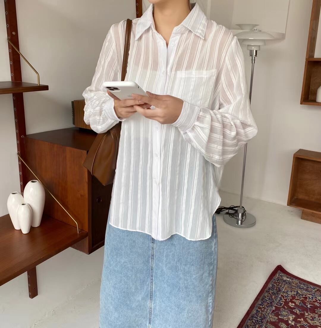 シアーストライプシャツ　 AJ−2205-1130