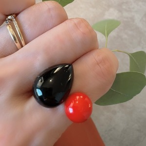 レッドアゲート×ブラックオニキスのフォークリング　