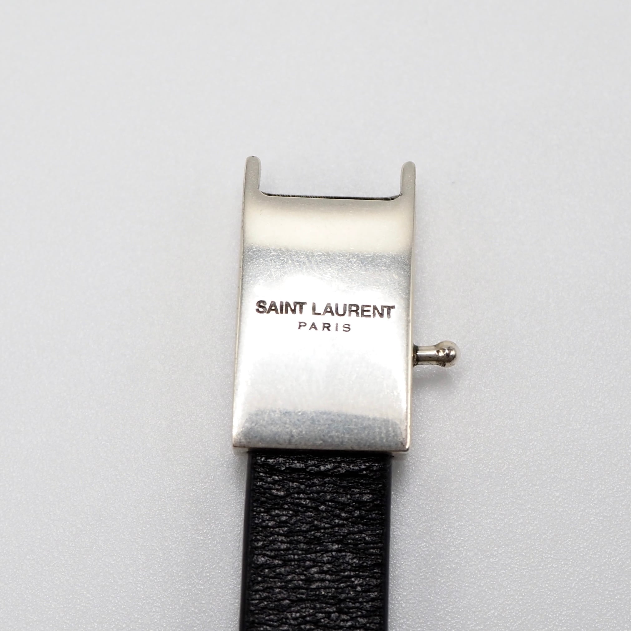 SAINT LAURENT レザーブレスレット シルバー ブラック サンローラン