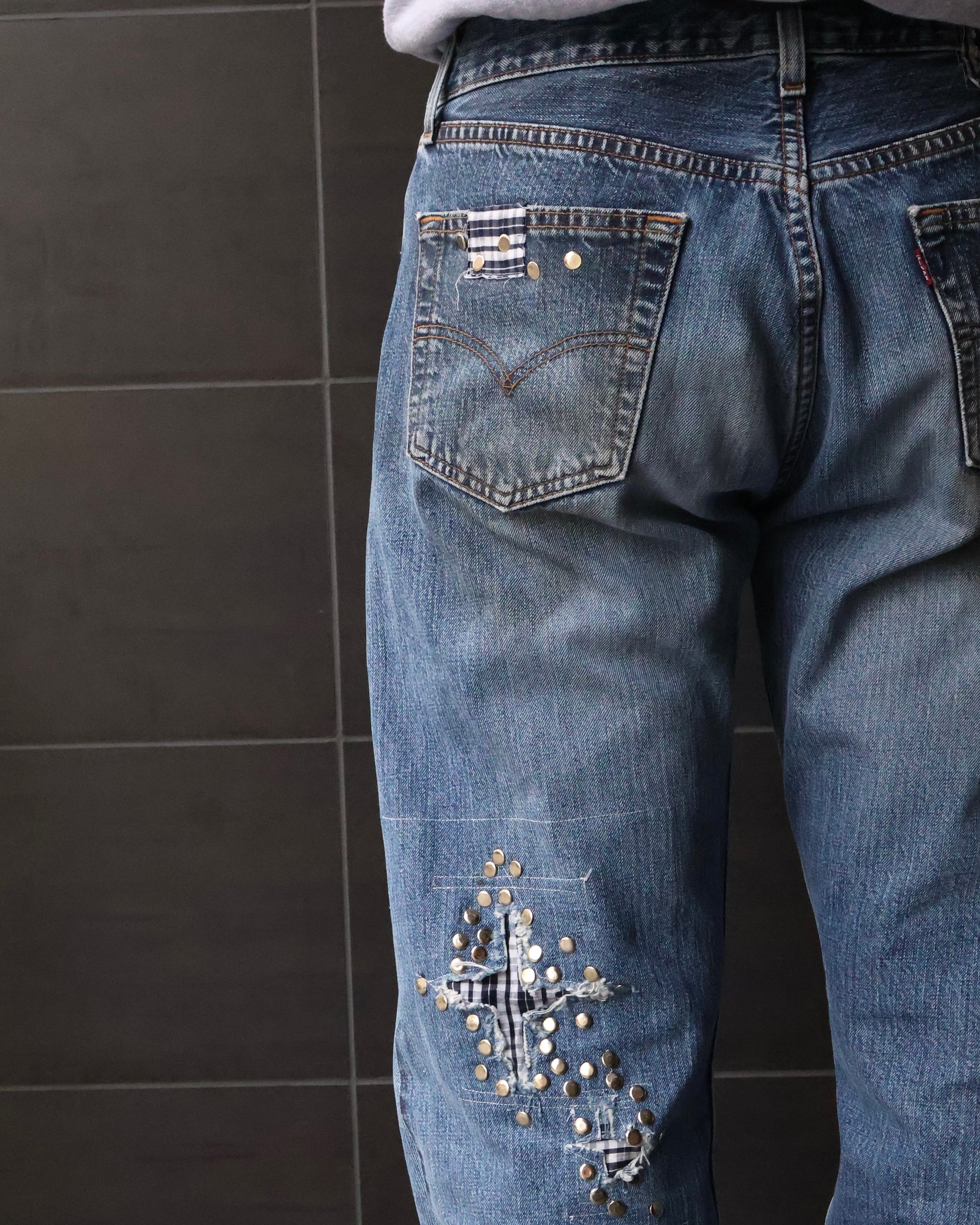 Hannah Creak】Studded Jeans Wide Leg | blendmarket
