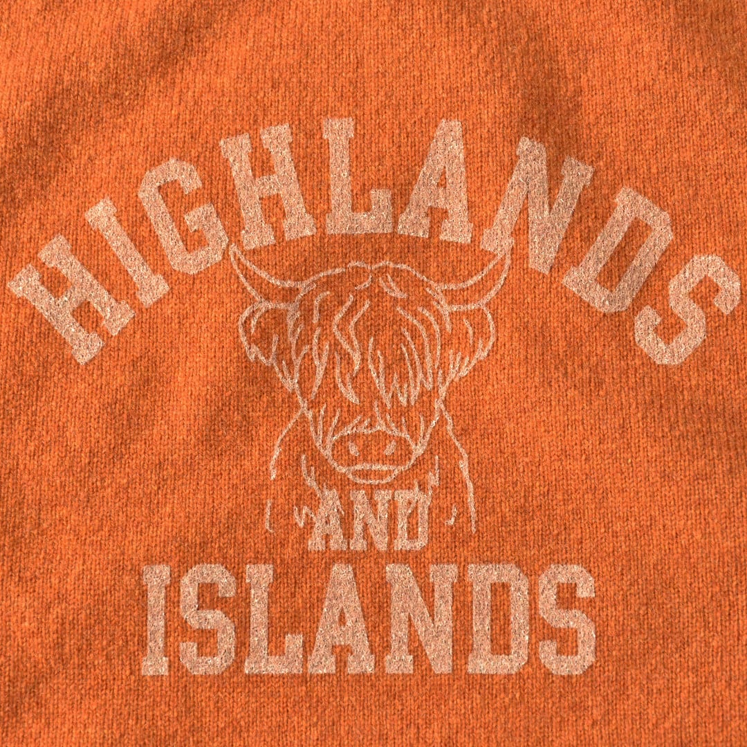 William Lockie ウイリアムロッキー ラムウールラグランプリントセーター "HIHALANDS ISLANDS"・オレンジ【送料無料】