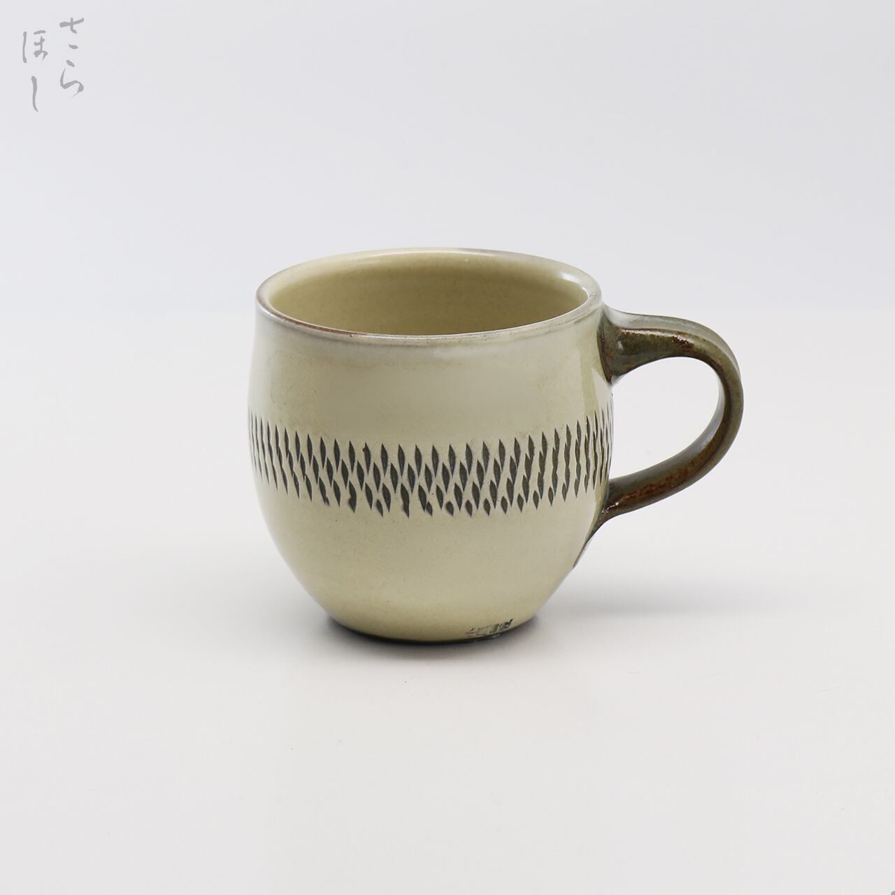 小鹿田焼 小袋窯 コーヒーカップ 中央飛びかんな 白 口径約7.5cm 陶器 和食器 民藝