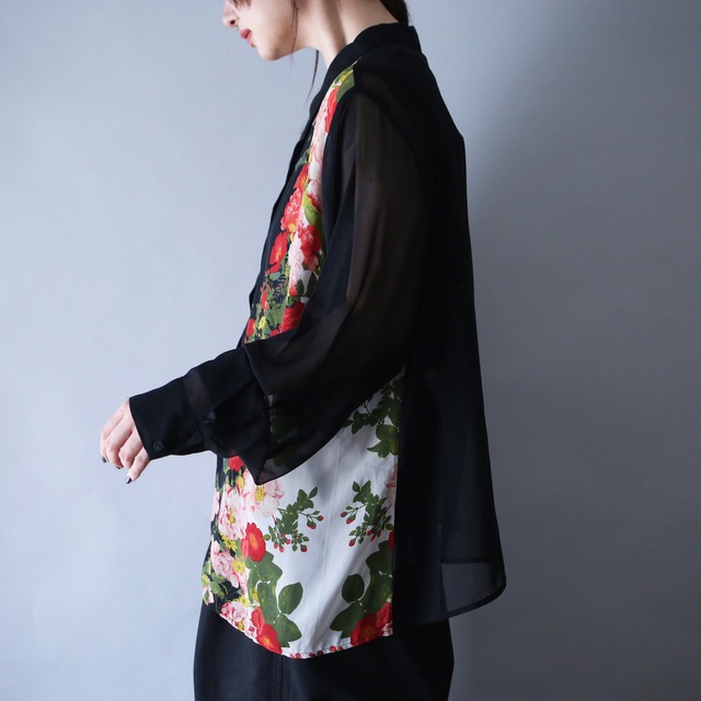 symmetry flower art pattern over silhouette see-through shirt