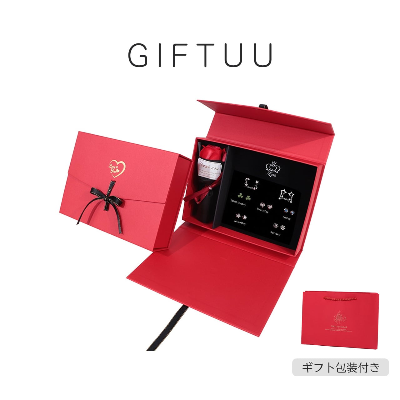 思いをつないでいくフレンドシップキルト（赤）11 セット＋1セット B256 .S925 銀針 一週間イヤリングセット マイクロモンタージュ