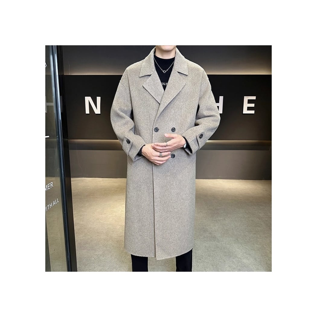 ウール調で軽い】ウールタッチ ダブルブレストロングコート 2color