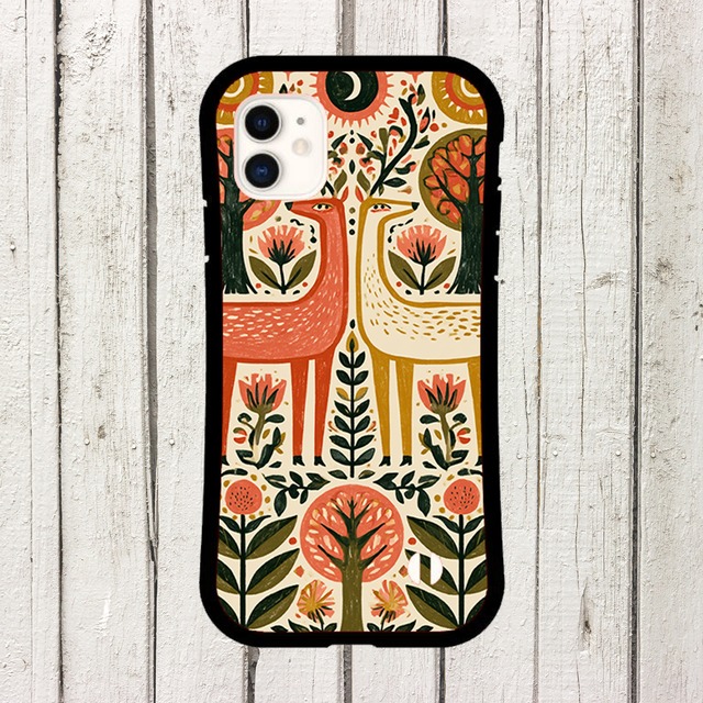 受注生産 iPhoneケース 花と鳥の民芸タイル柄｜フォークアート PSYF049A